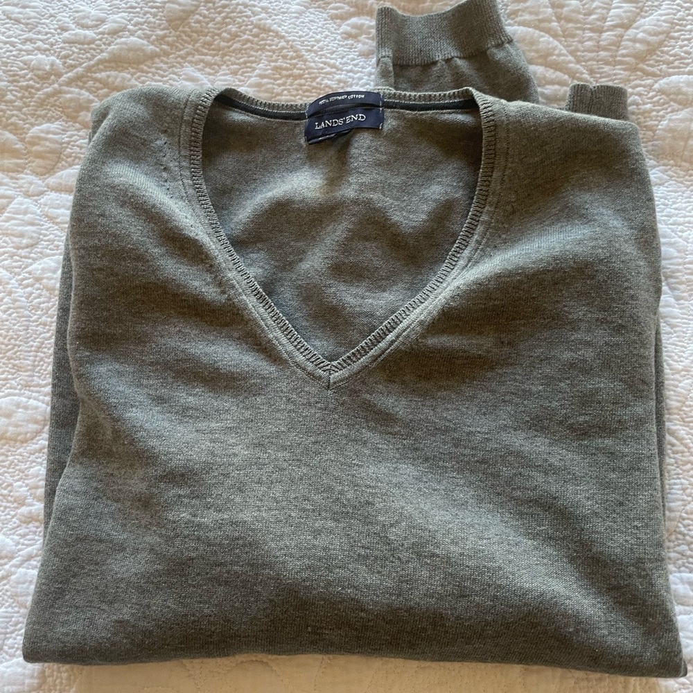 Lands' End women’s xl long sleeve gray V-Neck Sweater